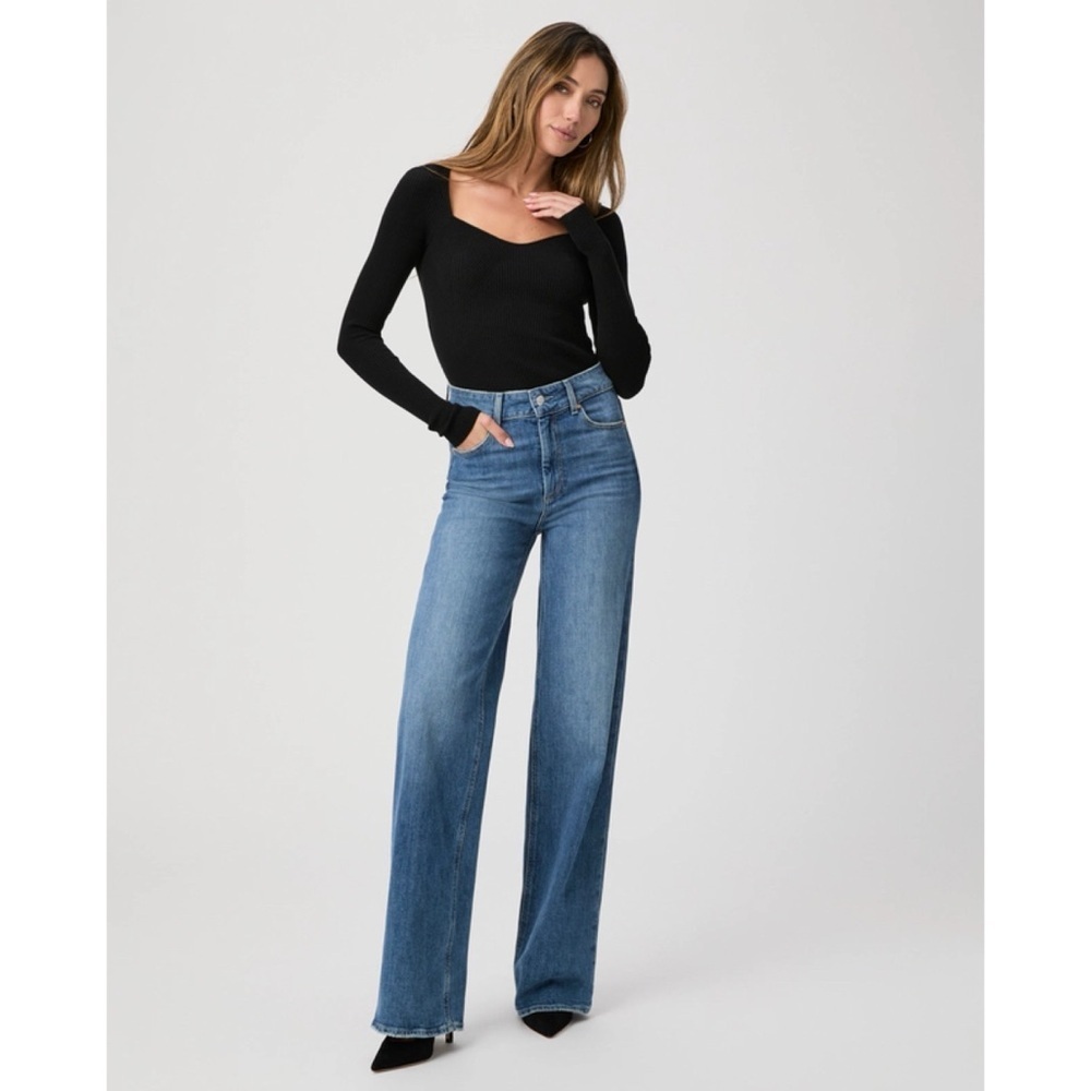 NWT Paige Sasha Wide-Leg Jeans Jewel Button Chance Distressed 28 - Picture 10 of 10